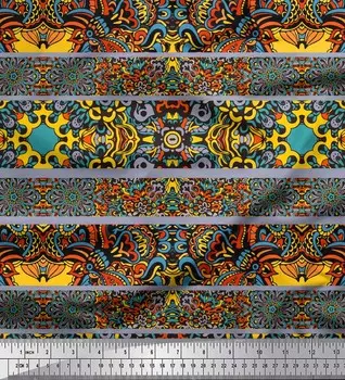 Soimoi Япония креп атласная ткань в полоску и мозаика калейдоскоп Декор ткань с принтом метр 42 дюйма 42 Inch Wide - Poly Crepe серый