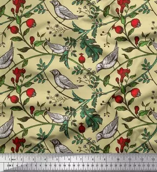 Soimoi Япония креп-сатин ткань птица и лист птица декор ткань с принтом метр 42 дюйма 42 Inch Wide - Poly Crepe фиолетовый