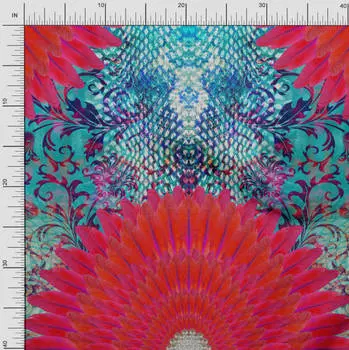 Soimoi Япония креп-сатин ткань с цветочным рисунком и перьями декоративная ткань с принтом метр 42 дюйма 42 Inch Wide - Poly Crepe зелёный