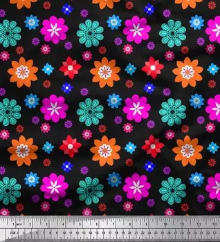 Soimoi Японская креп-сатиновая ткань с художественным цветочным принтом, 1 метр, 42 дюйма 42 Inch Wide - Poly Crepe серый