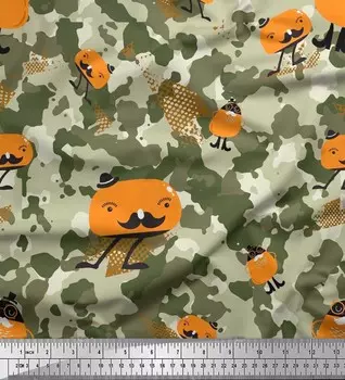 Soimoi Японский креп-сатин Ткань для рукоделия с мультяшным и камуфляжным принтом шириной 42 дюйма по метрам 42 Inch Wide - Poly Crepe зелёный