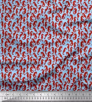 Soimoi Японский креп-сатин Ткань для рукоделия с морским коньком и океанским принтом шириной 42 дюйма по метрам 42 Inch Wide - Poly Crepe красный