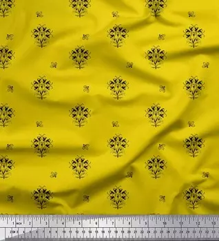 Soimoi Yellow Japan Crepe Satin Fabric Artistic Floral Decor Fabric Printed metre 42 Inch 42 Inch Wide - Japan Crepe Satin жёлтый