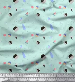 Soimoi зеленая японская креп-атласная ткань мороженое и кексы с пищевым принтом швейная ткань метр 42 дюйма 42 Inch Wide - Poly Crepe зелёный
