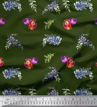 Soimoi зеленая японская креп-атласная ткань с цветочным принтом и листьями, ткань для рукоделия с акварельным принтом на метр, 42 дюйма 42 Inch Wide - Cotton Voile зелёный