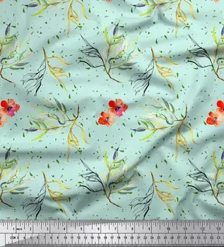 Soimoi зеленая японская креп-атласная ткань с цветочным принтом и листьями, ткань для рукоделия с акварельным принтом на метр, 42 дюйма 42 Inch Wide - Cotton Voile зелёный