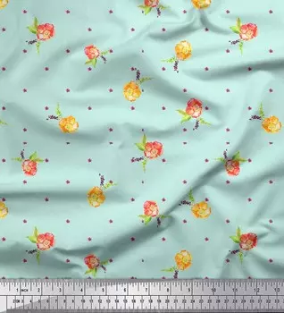Soimoi Зеленая японская креп-сатиновая ткань Clarkia Rubicunda с цветочным принтом, 42 дюйма по метрам 42 Inch Wide - Japan Crepe Satin зелёный