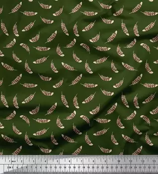 Soimoi Зеленая японская креп-сатиновая ткань с принтом в виде перьев орла, ткань для рукоделия на метр 42 дюйма 42 Inch Wide - Cotton Voile зелёный