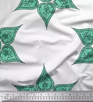 Soimoi Зеленая японская креп-сатиновая ткань с листьями и цветочным принтом, 1 метр 42 дюйма 42 Inch Wide - Poly Crepe зелёный