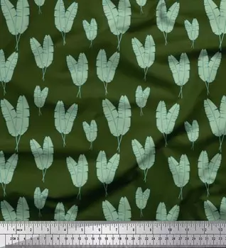 Soimoi Зеленая японская креп-сатиновая ткань с банановыми листьями, ткань с принтом, 1 метр, 42 дюйма 42 Inch Wide - Poly Crepe фиолетовый