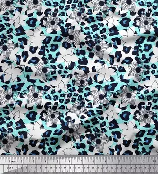 Soimoi Зеленая японская креп-сатиновая ткань с цветочным принтом и леопардовым рисунком из кожи животных, ткань с принтом, 42 дюйма 42 Inch Wide - Poly Crepe зелёный