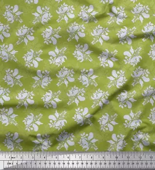 Soimoi Зеленая японская креп-сатиновая ткань с художественным принтом в виде листьев и цветочного принта, 42 дюйма по метрам 42 Inch Wide - Cotton Voile зелёный
