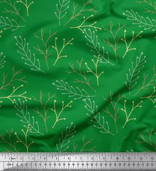 Soimoi Зеленая японская креп-сатиновая ткань Сухие ветки дерева Ткань Принты По метрам 42 дюйма 42 Inch Wide - Poly Crepe зелёный