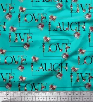 Soimoi зеленая вискоза ткань с цветочным принтом Love Text Decor ткань с принтом BTY 56 дюймов 56 Inch Wide - Rayon зелёный