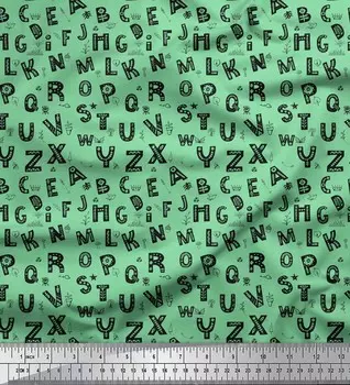 Soimoi Зеленый Поли Креп Ткань Алфавит Текст Декор Ткань Печатный метр 42 дюйма 42 Inch Wide - Poly Crepe зелёный