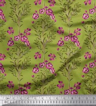 Soimoi зеленый японский креп-атласная ткань с листьями и примулой с цветочным принтом, швейная ткань, метр 42 дюйма 42 Inch Wide - Cotton Voile зелёный