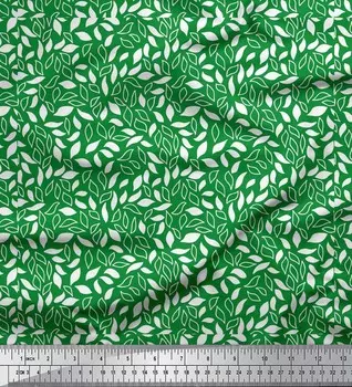 Soimoi зеленый японский креп-атласная ткань с листьями и принтом, швейная ткань, метр 42 дюйма 42 Inch Wide - Poly Crepe зелёный