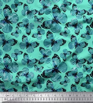 Soimoi зеленый японский креп-атласная ткань с принтом бабочек, швейная ткань, метр 42 дюйма 42 Inch Wide - Poly Crepe зелёный