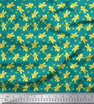 Soimoi зеленый японский креп-атласная ткань со звездами и снеговиками, детская швейная ткань с принтом, метр 42 дюйма 42 Inch Wide - Cotton Voile зелёный