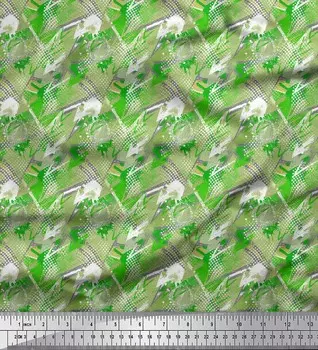 Soimoi зеленый японский креп-атласная ткань со звездами и мазками с абстрактным принтом, швейная ткань, метр 42 дюйма 42 Inch Wide - Poly Crepe зелёный