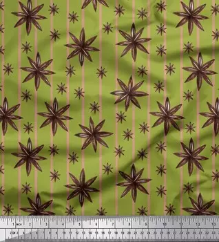 Soimoi зеленый японский креп-атласная ткань со звездчатым анисом и полосатым принтом, швейная ткань, метр 42 дюйма 42 Inch Wide - Poly Crepe зелёный