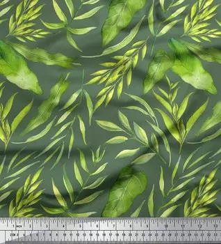 Soimoi зеленый японский креп-сатин ткань антуриум и листья ясеня декоративная ткань с принтом метр 42 дюйма 42 Inch Wide - Cotton Voile зелёный