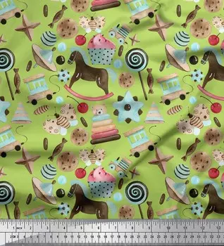 Soimoi зеленый японский креп-сатин ткань для вечеринки тематическая детская ткань с принтом 1 метр 42 дюйма 42 Inch Wide - Poly Crepe зелёный