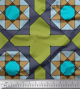 Soimoi зеленый японский креп-сатин ткань геометрическая звезда геометрический принт швейная ткань метр 42 дюйма 42 Inch Wide - Poly Crepe зелёный