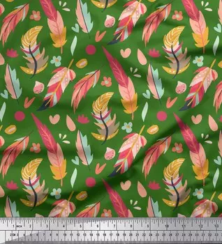 Soimoi зеленый японский креп-сатин ткань художественный принт с перьями швейная ткань метр 42 дюйма 42 Inch Wide - Cotton Voile зелёный