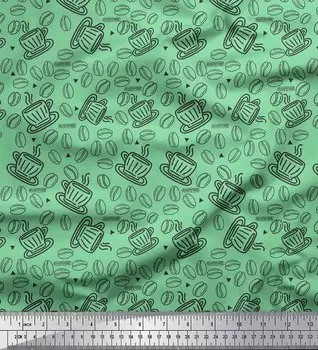 Soimoi зеленый японский креп-сатин ткань кофе еда декор ткань с принтом метр 42 дюйма 42 Inch Wide - Poly Crepe зелёный