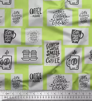 Soimoi зеленый японский креп-сатин ткань кофе, пожалуйста, текстовая ткань с принтом по метрам 42 дюйма 42 Inch Wide - Poly Crepe зелёный