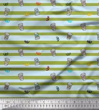 Soimoi зеленый японский креп-сатин ткань кофейная чашка и полосатая декоративная ткань с принтом метр 42 дюйма 42 Inch Wide - Poly Crepe зелёный