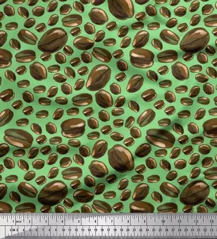 Soimoi зеленый японский креп-сатин ткань кофейные зерна ткань с пищевым принтом 1 метр 42 дюйма 42 Inch Wide - Poly Crepe зелёный