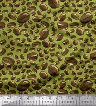 Soimoi зеленый японский креп-сатин ткань кофейные зерна ткань с пищевым принтом 1 метр 42 дюйма 42 Inch Wide - Poly Crepe зелёный