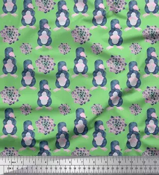 Soimoi зеленый японский креп-сатин ткань милые животные детский принт ткань на метр 42 дюйма 42 Inch Wide - Cotton Voile зелёный
