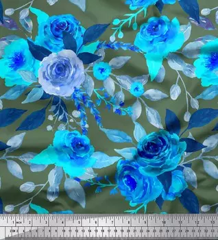 Soimoi зеленый японский креп-сатин ткань Остин Роза цветочный декор ткань с принтом метр 42 дюйма 42 Inch Wide - Cotton Voile зелёный