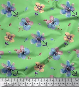 Soimoi зеленый японский креп-сатин ткань с цветочным принтом и акварелью 1 метр 42 дюйма 42 Inch Wide - Poly Crepe зелёный