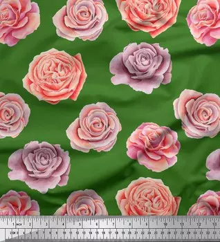 Soimoi зеленый японский креп-сатин ткань с розовым цветочным принтом по метрам 42 дюйма 42 Inch Wide - Cotton Voile зелёный