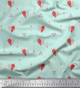 Soimoi зеленый японский креп-сатин ткань с треугольниками и стрелками с принтом в виде сердца, швейная ткань, метр 42 дюйма 42 Inch Wide - Poly Crepe зелёный