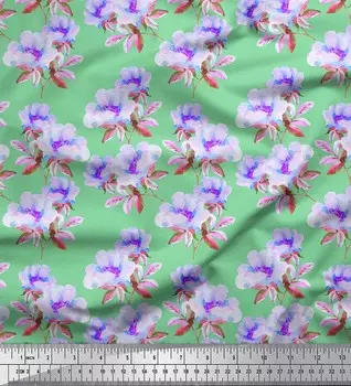 Soimoi зеленый японский креп-сатин ткань с цветами и листьями акварельный принт швейная ткань метр 42 дюйма 42 Inch Wide - Poly Crepe зелёный
