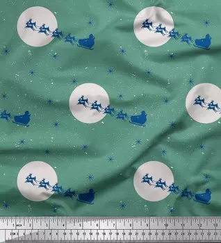 Soimoi зеленый японский креп-сатин ткань снежинка, олени и сани Рождественский декор ткань с принтом метр 42 дюйма 42 Inch Wide - Poly Crepe коричневый