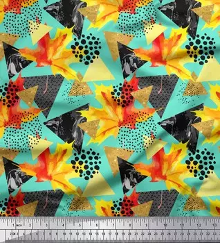 Soimoi зеленый японский креп-сатин ткань треугольник, осенние листья и мазок кистью абстрактный принт швейная ткань метр 42 дюймов 42 Inch Wide - Poly Crepe зелёный