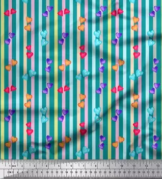 Soimoi зеленый японский креп-сатин ткань в полоску с сердечками, декоративная ткань с принтом, метр 42 дюйма 42 Inch Wide - Cotton Voile зелёный