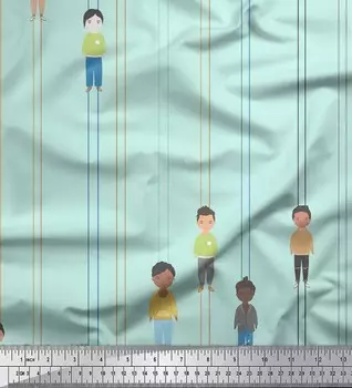 Soimoi зеленый японский креп-сатин в полоску и мужская фигура человека на ткани с принтом по метрам 42 дюйма 42 Inch Wide - Poly Crepe зелёный