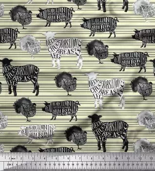 Soimoi желтая японская креп-атласная ткань с трафаретом корова и свинья ремесленная ткань с принтом животных на метр 42 дюйма 42 Inch Wide - Poly Crepe жёлтый