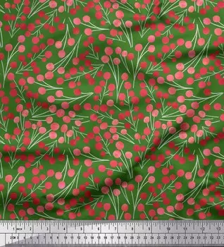 Соимой Зеленый Япония Креп Атлас Ткань Красные Ягоды Фрукты Набивная Крафтовая Ткань на метр 42 дюйма 42 Inch Wide - Cotton Voile зелёный