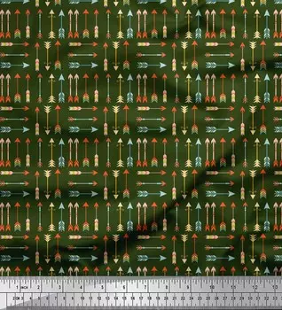Соимой Зеленый Япония Креп Атлас Ткань Стрела Племенной Принт Крафт Ткань на метр 42 дюйма 42 Inch Wide - Cotton Voile темный оливковый зеленый