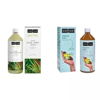 Сок алоэ вера Kapiva Thar (с мякотью) Омолаживает кожу и сок Капива Трифала снимает запоры и улучшает пищеварение. Без добавления сахара, 1 л