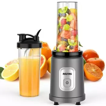 Соковыжималка ASUTAS, миксер для смузи, 650 мл, большая емкость, 2 бутылки в 1, многофункциональная кофемолка, 6 лезвий, высокая мощность 400 Вт, легкое измельчение льда, легко моется