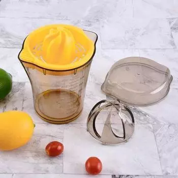 Соковыжималка для лимона и апельсина, ручная портативная соковыжималка для цитрусовых из пластика, многофункциональная соковыжималка, стакан для сока, 600 мл, большая емкость жёлтый